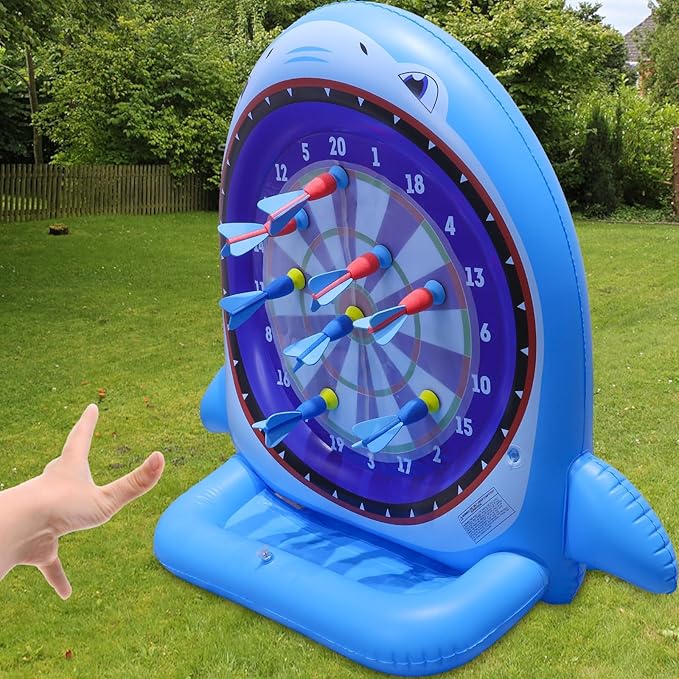 45" Large Inflatable Pool Toys Shark Dart Board with 8 Sticky Darts, Swimming Pool Floats Water Games for Kids Adults Family Summer Beach Yard Outdoor Play Cool Party Gift for Boys Girls 6-12 Years