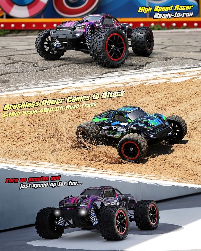 HAIBOXING 1/18 Scale Brushless Fast RC Cars 18859A, 4WD Off-Road Remote Control Trucks 48 KM/H Speed for Adults and Kids Boys, All Terrain Truck Toys Gifts with Extra Shell and Battery 40+ min Play