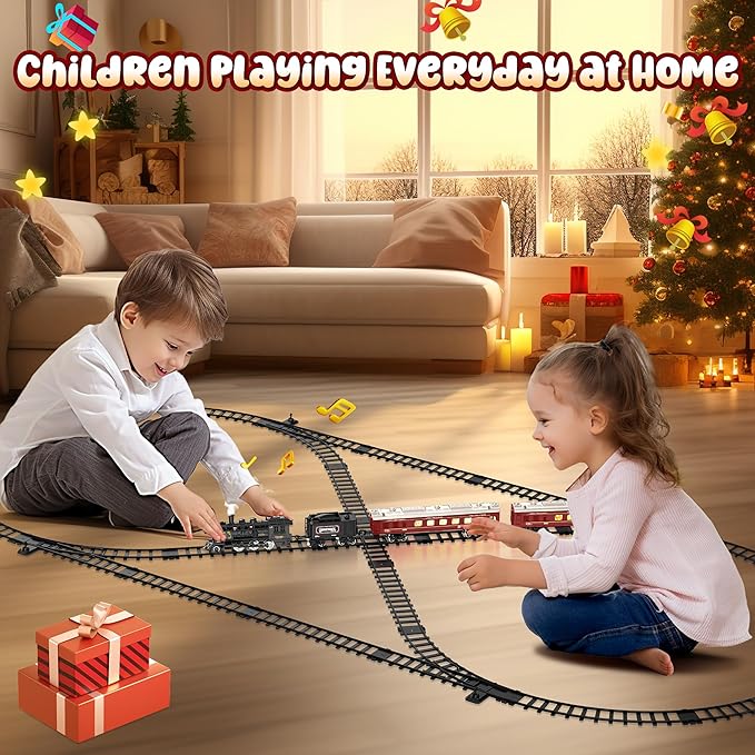 Hot Bee Train Set, Train Toys with Luxury Tracks & Glowing Passenger Cars, Metal Toy Train with Smoke, Sound and Light, Toddler Model Train Set for 3 4 5 6 7+ Years Old Boys Gifts Kids