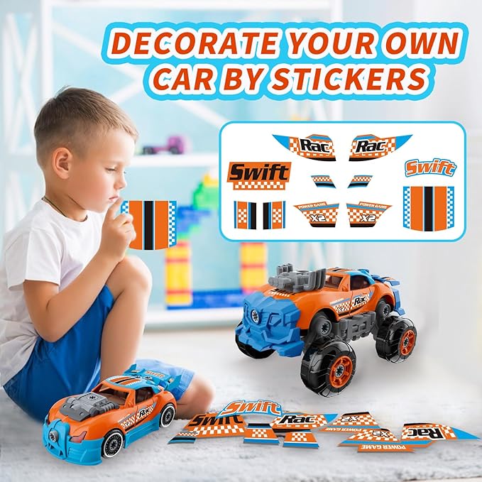 Pup Go 3-in-1 Take Apart Car for Boys with Electric Drill, 43Pcs Construction Toy Truck, Build Your Own Car with Play Tools, Ideal STEM Gift for Kids Children Ages 3 4 5 6 7 Year Orange