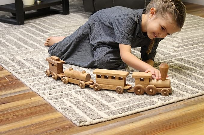 AmishToyBox.com Wooden Train Toy Play Set - 24" Long - CPSIA-Approved Finish (Harvest Stain)