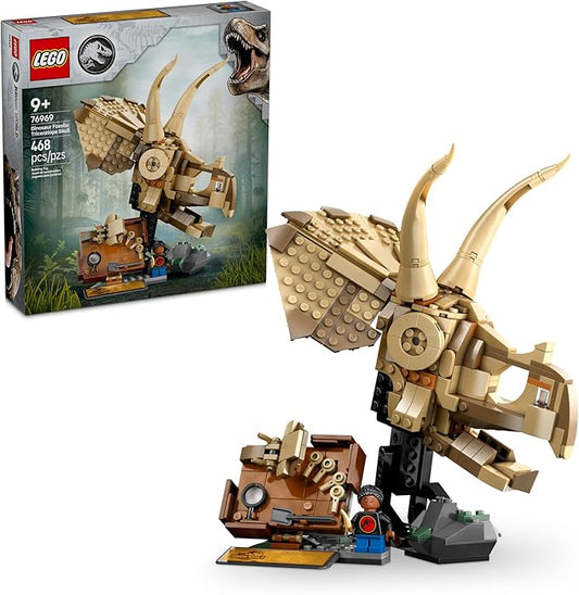 LEGO Jurassic World Dinosaur Fossils Triceratops Skull Toy - Dinosaur Toy Fossil Building Set for Kids, Boys and Girls, Ages 9+ - Model Display Kit - Gift Idea for Birthdays - 76969