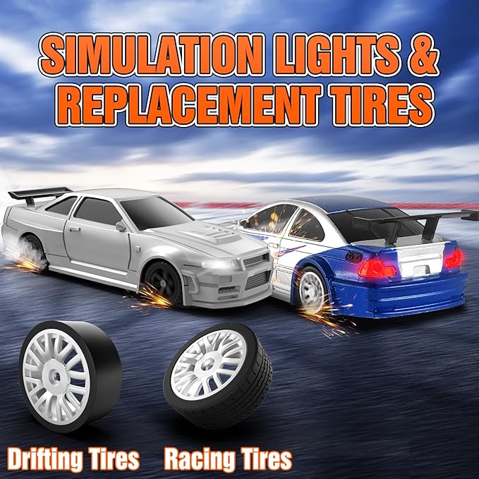 RC Drift Car, 1/43 Mini RC Drift Car with Gyroscope, 2.4GHz Full Proportional Remote Control Cars, 4WD High Speed Racing with Lights, Racing Tires, Model Cars Gift for Adults, Kids, Boys, Girls