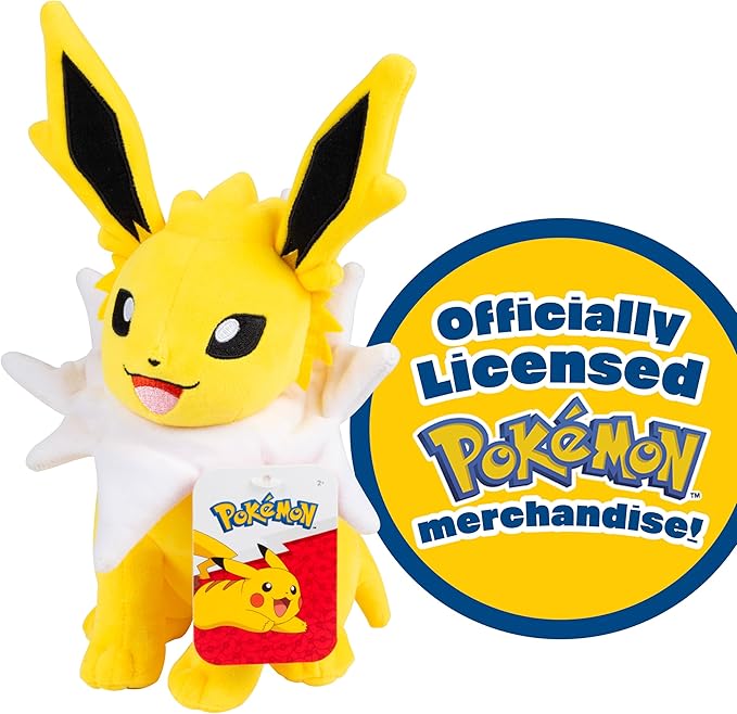 Pokémon 8" Jolteon Plush - Officially Licensed - Eevee Evolution Figure - Authentic Soft Stuffed Animal Toy - Gift for Kids, Boys, Girls - 2+