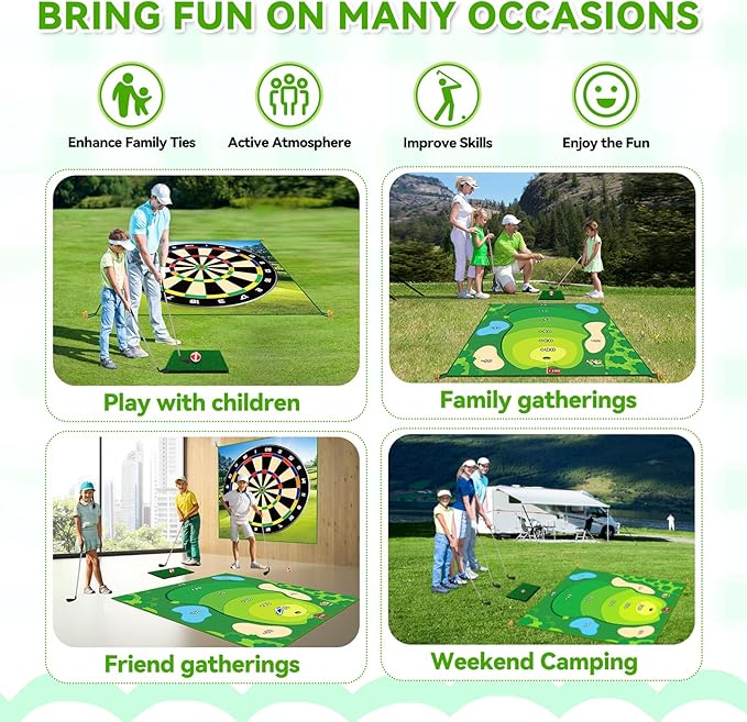 Golf Game Golf Chipping Game: Double Sided Golf Games for Kids Adults, Indoor/Outdoor Golf Games Practice Hitting Mat with 20 Sticky Balls & 10 Darts, Christmas Ideal Gifts for Men Boys Girls