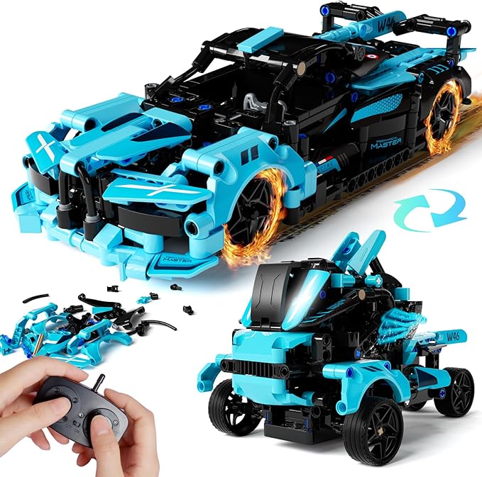 STEM Remote Control Car Building Kit Toys for Kids Age 8-12 with 2in1 STEM Robots Building Set Remote & APP Controlled Car/Robot, RC Car Toy Set for Boys Girls 466 Pcs (Dark Cyan)