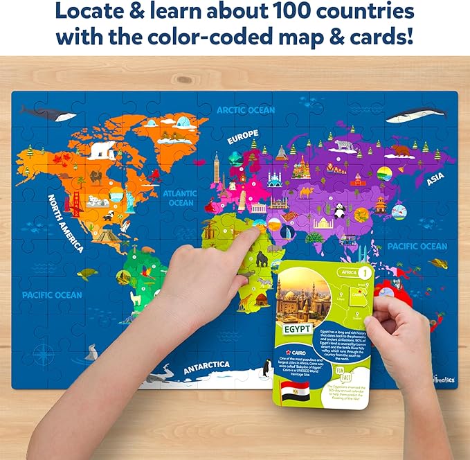 Skillmatics World Map Puzzle - 96 Piece Jigsaw Puzzle, Educational Toy, Geography for Kids, 400+ Facts, Gifts for Boys & Girls Ages 6 to 12