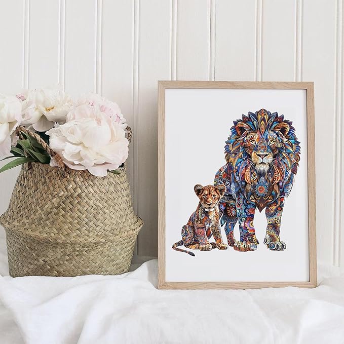 Lion Family 500 Pieces Wooden Puzzles for Adults Jigsaw Puzzles with Unique Shapes Fun Challenging Animal Puzzles for Kids and Couples on Birthday,Thanksgiving,Christmas 15.9" x19.3