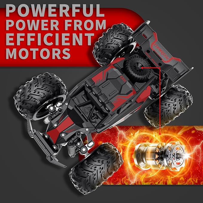 Remote Control Car, 2.4GHz 20-25KM/H Variable Speed Turbo 2-Speed Acceleration High Speed RC Car, 1:16 Off-Road Monster Truck with LED Lights and 1800mAh Rechargeable Battery – Ideal Gift for Boys 6