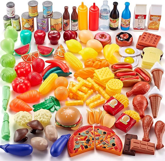 Play Food Sets,143Pcs Play Kitchen Accessories,Toy Food for Toddler, Fake Food Toys with Storage Bag, Pretend Food for Kids , Toy Kitchen Accessories for Boys Girls, Daycare Educational Toy