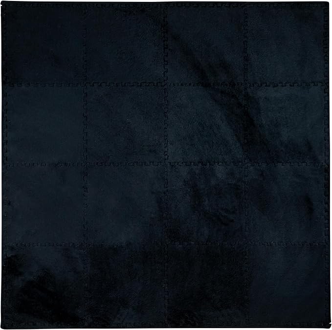 16 Piece Carpet Squares Puzzle Mat 49" x 49" Plush Interlocking Carpet Tiles, Foam Floor Tiles for Baby Play Mat - Kids Soft Play Floor Mats, Anti Slip Jigsaw Flooring Playmat Playroom Rug (Black)