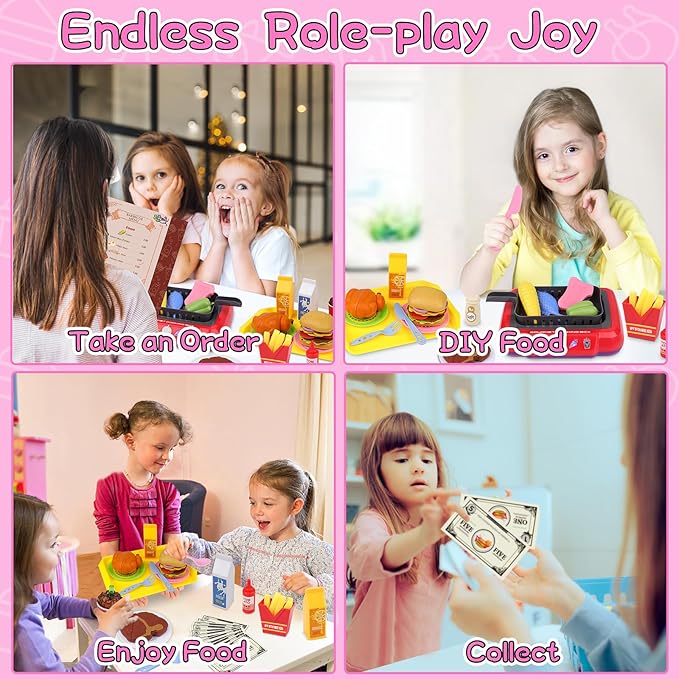 Gifts2U Kids Frying Kit Kitchen Cooking Playset, 48 PCS Toddler Pretend Play Store Toys with Color Changing Play Food, Simulator Kitchen Accessories Set DIY Toy Learning Gift for Girls Boys