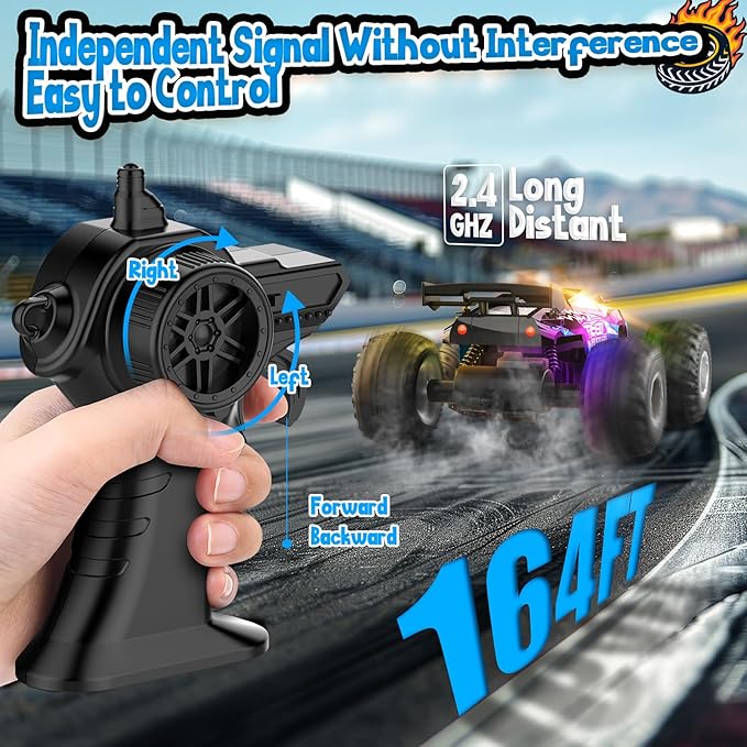 Remote Control Car, All Terrain Remote Control Truck for Boy, 2.4GHz Rc Car with Bodylight and Two Rechargeable Batteries, 20KM/H Monster Truck Toys