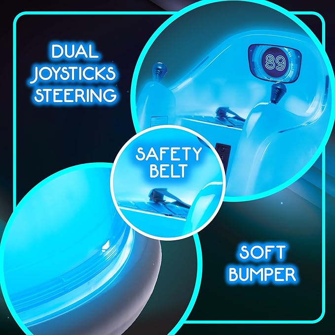 Flybar 6V Blue Glow Bumper Car for Kids – LED Ride-On Toy with 360° Spin, Rechargeable Battery, and Soft Rubber Bumpers – Safe Indoor Fun for Toddlers Ages 1.5+, Up to 66 lbs