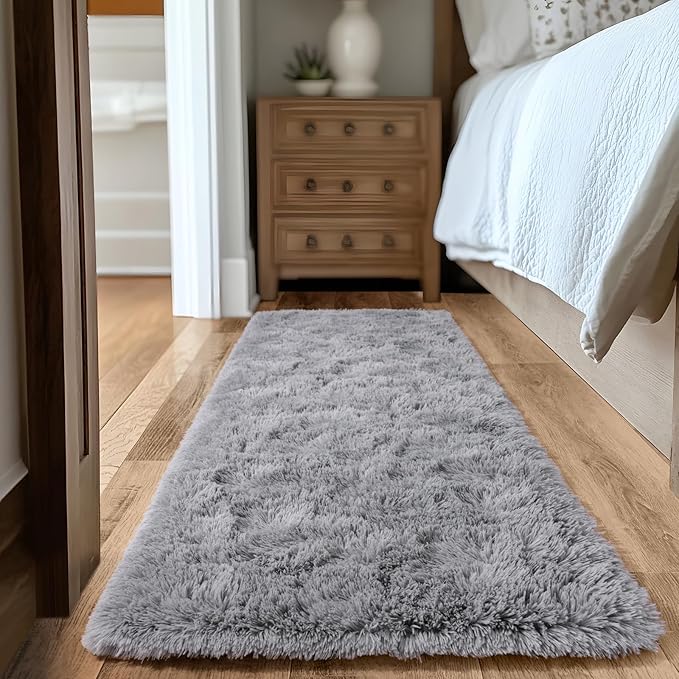 Super Fluffy Throw Rug for Bedroom, Modern Shag Grey Area Rugs, Soft and Cozy Plush Small Carpet for Kids,Girls Boys and Teens Decorations for Living Room Dorm Nursery Classroom, 2x6 Feet