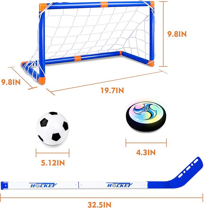 STREET WALK Kids Toys - Hover Hockey Set with Rechargeable Hover Soccer 2 Goals - Air Power Training Ball Playing Hockey Game - Hockey Toys 3 4 5 6 7 8 9 10 11 12 Year Old Boys Girls Best Gift