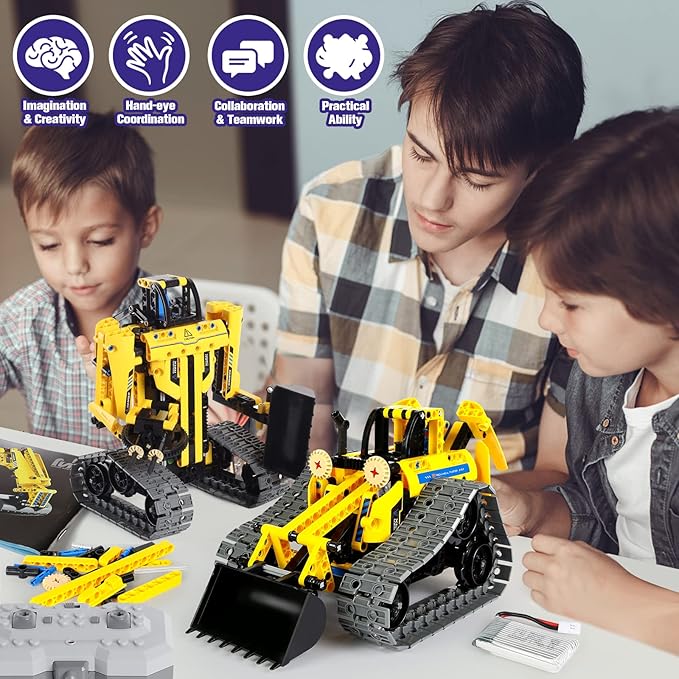 5 in 1 Building Toys STEM Robotics Kit, 430 PCS Blocks RC Robot Erector Sets, APP & Remote Control Excavator Science Kits for Kids Age 6 7 8 9 10 11 12-14, DIY Educational Gift for Boys & Girls