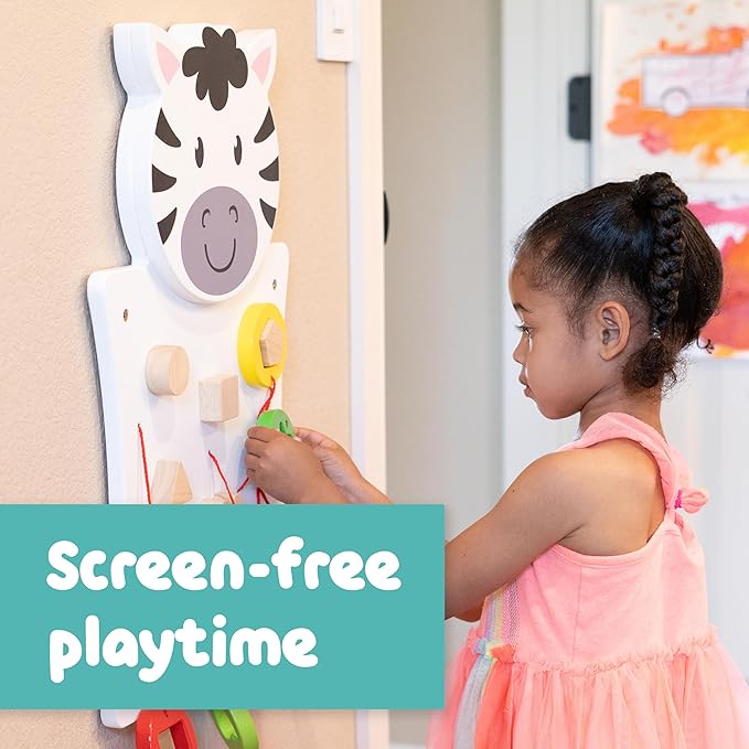 SPARK & WOW Zebra Activity Wall Panel | Ages 18m+ | Montessori Sensory Wall Toy | Nesting Shape Activity | Busy Board | Toddler Room Decor