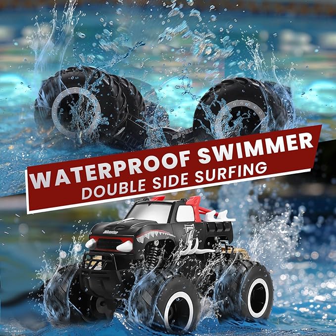 Remote Control Car 1:16 All Terrain Remote Control Monster Truck 2.4Ghz Waterproof Off-Road RC Car 360° Rotation 4WD Amphibious RC Truck Kids Beach Pool Toys Birthday Gifts for Boys Girls Age 6 7 8-12