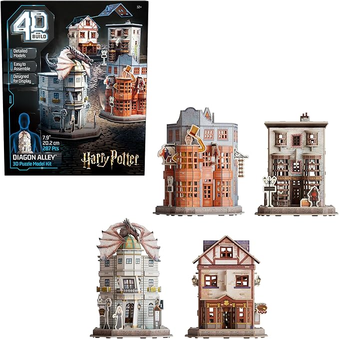 4D Build, Harry Potter Diagon Alley 3D Model Kit with 4 Buildings, Harry Potter Collectibles & Desk Décor, Adult Puzzle, Building Toys, 3D Puzzles for Adults & Teens, 287 Pieces, for Ages 12 & Up