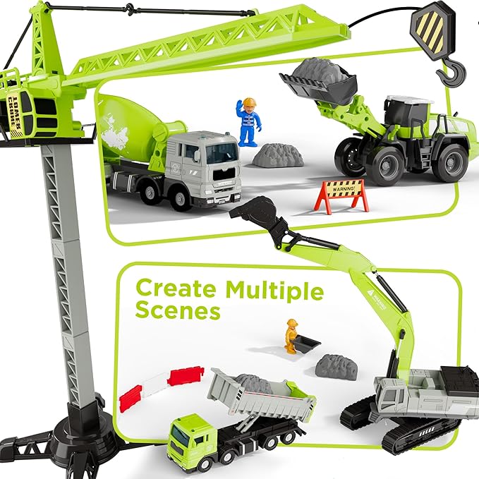 iPlay, iLearn Kids Construction Truck Toy, Crane Excavator for Boys Age 3-5, Digger Dump Trucks, Bulldozer Forklift Vehicle Set for Sandbox Play, Birthday Gifts 3 4 5 6 Year Old Toddlers