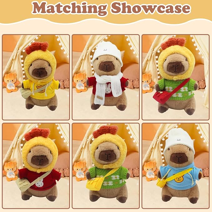 Capybara Plush with 11 Pcs Costume and Accessories,Capybara Plush Dress Up Toy,Adorable Capybara Gifts for Boys and Girls, Birthday Gift