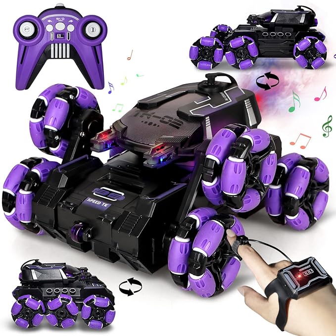 Gesture Sensing Remote Control Car Toys - Drift Hand Controlled RC Stunt Car for Kids, Birthday Gifts for Boys, with Spray Lights Music Double Sided Flip 360° Rotate Off-Road Cars