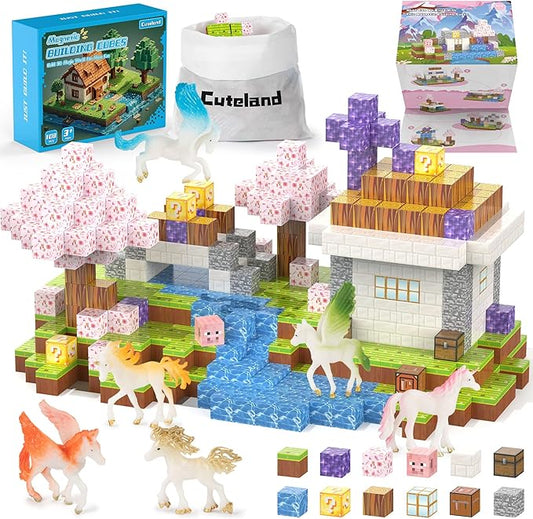 Magnetic Blocks 108PCS Magnetic Building Blocks for Girl 6-8 with 6 Animal Toys, Magnetic Building Blocks Toddler Toys for 6+ Year Old Boys & Girls, Creative Kids Games Kids Toys