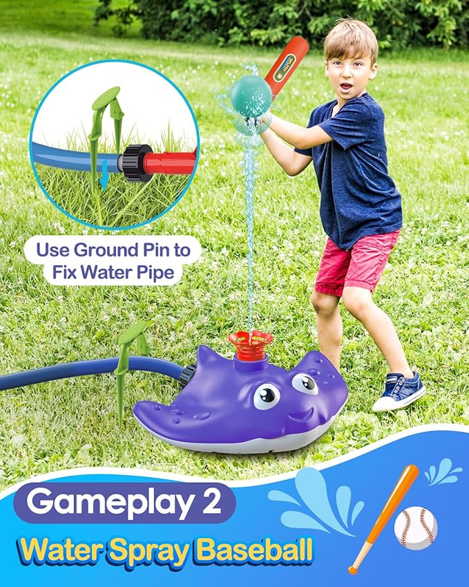 Water Sprinkler Baseball Toy for Kids Yard Outdoor Play,Summer Water Game with 360° Roating Spray Sprinkler Toy for Summer Outside Backyard Fun Garden Lawn Toddlers for Boys Girls Dogs Pets
