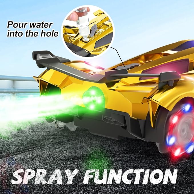 SASBSC Lambo Remote Control Car for Boys 4-7 8-12 Rc Cars with 360° Rotation, Spray, Music & Lights 1:12 Rechargeable Rc Car Toys 10-12km/h Sport Race Toy Cars Gifts for Kids (Gold)