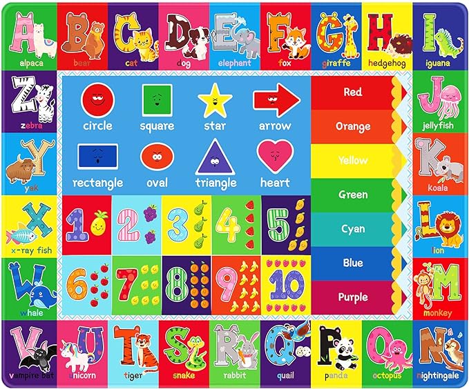 Baby Play Mat Kids Rug for Playroom, Playtime Collection ABC, Numbers, Animals, Rainbow and Shapes Educational Area Rugs for Kids Room Classroom, 59x 39.4 inch