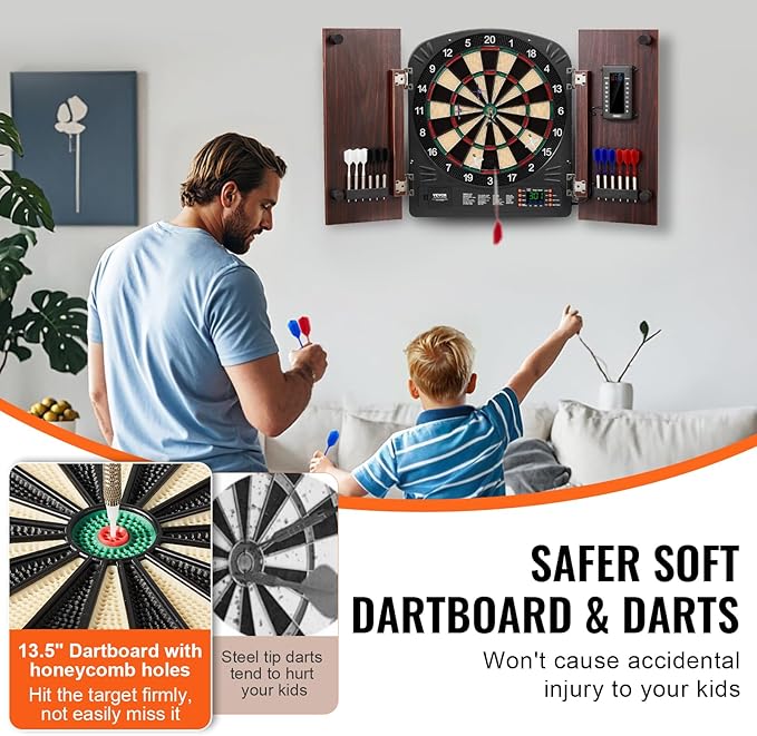 VEVOR Dart Board Cabinet Set, Multiple Styles Ready-to-Play Bundle Official Size, Steel Tip Dart Hideaway Cabinet, Features Easy Assembly, Complete with All Accessories, Perfect for Cricket Games