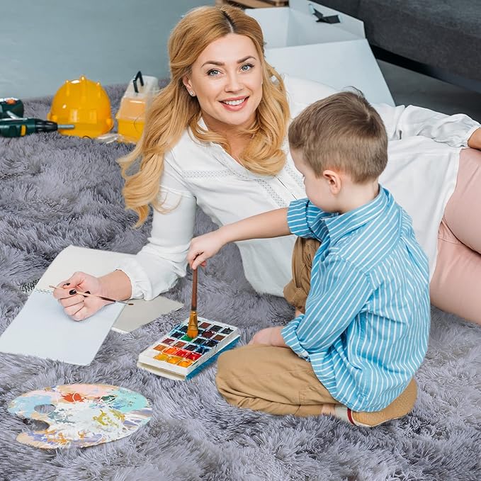 AROGAN Soft Rainbow Area Rugs for Girls Room 4x6 Feet, Fluffy Girls Bedroom Rugs, Princess Rug, Cute Colorful Carpet for Kids Teens Nursery Toddler, Grey