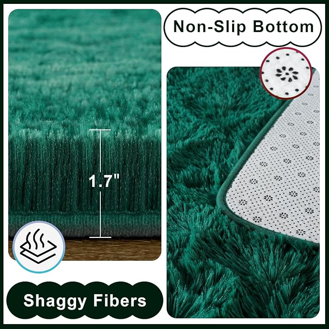 Ompaa Dark Green Rug 6x9 Fluffy Emerald Area Rugs for Bedroom Living Room Carpet, Non-Slip High Pile, Modern Fuzzy Shaggy Deep Grass Green Rug for Classroom Kids Playroom Nursery Home Office Decor