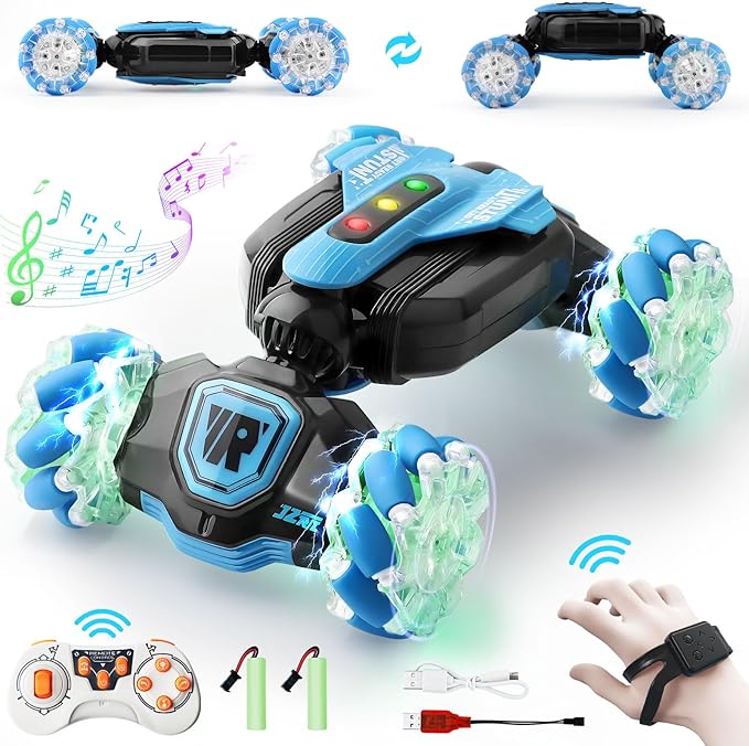 Remote Control Car for Boys: - RC Car Toys Rechargeable Transformers RC Drift Truck with Music Light Gesture Sensing Stunt Truck 360° Rotation Hand Controlled Toy Christmas Birthday Gifts for Kids