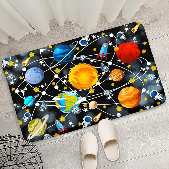 Outer Space Rugs Small Size Universe Solar System Planet Theme Carpets Kids Rugs for Playroom Educational Learning Area Rug for Living Room Bedroom Indoor Crystal Polyester Floor Sofa Mats, 2'×3'