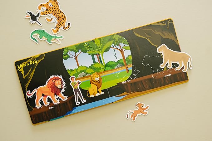 Motessory Preschool Busy Book – Safari Adventures Busy Book for Toddlers 3-5 Years Old with 8 Magnetic Pages and Figurines – Educational Toddler Montessori Toys for Home, Kindergarten, Travel