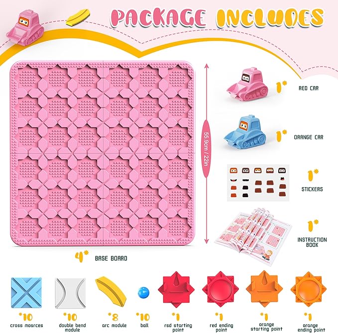 Road Builder Kids Logic Toys: Large Puzzle STEM Board Games, Educational Montessori Toys Birthday Gifts for Age 4-8 Year Old (Pink)