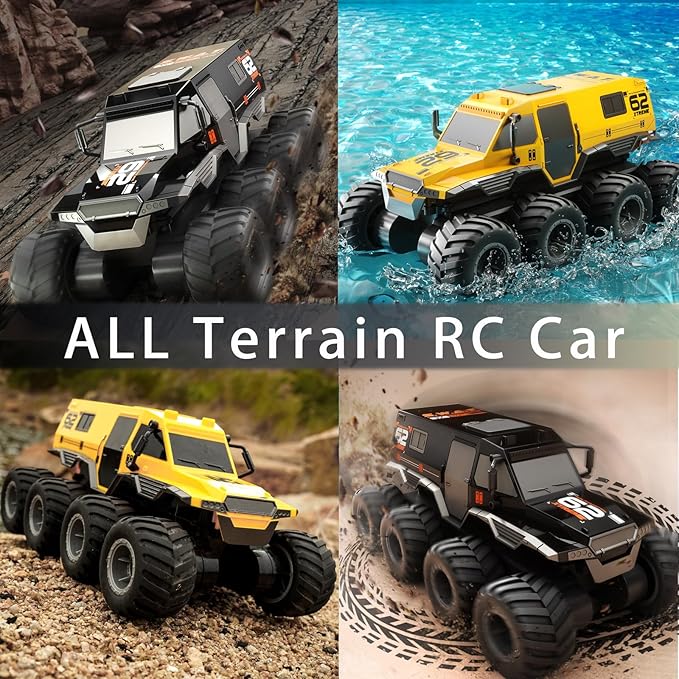 2 Batteries RC Car Toys, 8WD 2.4G 1:12 Big Waterproof Monster Truck Toys, Amphibious Remote Control Car for Boys 4-12, Gift Birthday Christmas for 7 8 9 10 11 12 Year Old Boys/Girls -Black