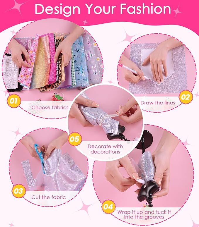 YEETIN 800+ PCS Fashion Designer Kit for Girls – DIY Sewing & Arts Craft Kit with 5 Mannequins, Doll Clothes Making Set, Learn to Sew, Creative Gift for Girls Ages 6-12