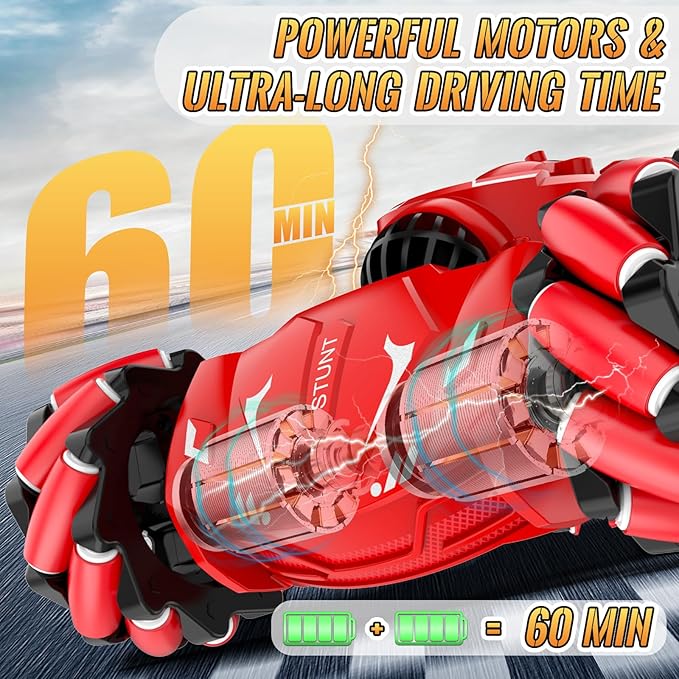 Pristar RC Stunt Cars, Gesture Sensing Remote Car Toys for 6-12 Boys Girls, 2.4Ghz Hand Remote Control Car with Spray Lights Music 360° Rotation 4WD Off-Road, Birthday Xmas Gifts for Kids Age 6-12