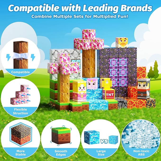 100PCS Magnetic Blocks, Magnetic Cubes Magic Forest Set for Boys & Girls Toys Age 3-5 6-8 8-10, Magnetic Tiles 1" Building Blocks Toddler Toys STEM Sensory, Creative Kids Games Kids Toys
