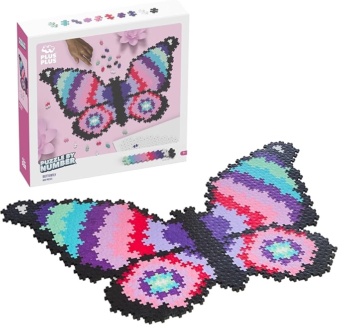 Plus Plus Puzzle By Number, 800 Piece Mini Interlocking Hashtag Color Blocks, 3D Pixel Art Kit for Kids - Butterfly