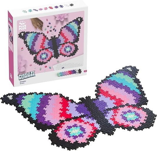 Plus Plus Puzzle By Number, 800 Piece Mini Interlocking Hashtag Color Blocks, 3D Pixel Art Kit for Kids - Butterfly
