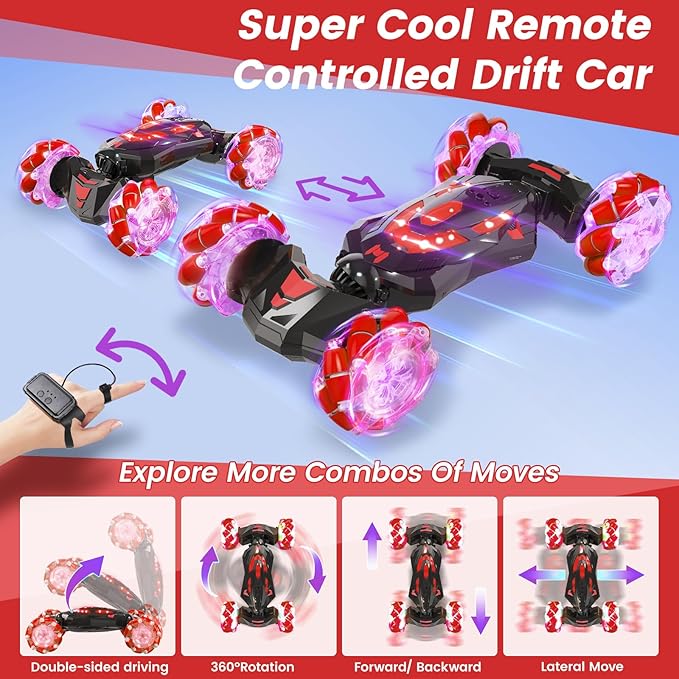 Gesture Sensing RC Stunt Car,Remote Control Car Toys for Ages 5-13,Drift Cars with Lights Music,4WD 360° Spins All Terrains Kids Toys RC Cars, 5-12 Best Birthday Gift for Kids