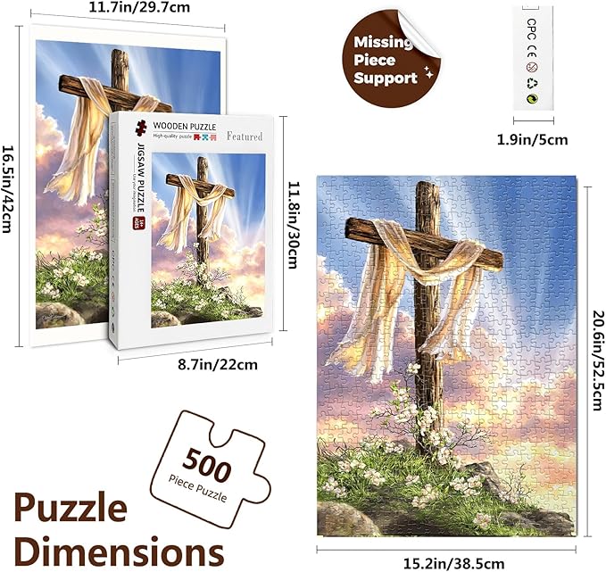 Christian Puzzles for Adults 500 Pieces - He is Risen - Wooden Religious Jesus Puzzles Christian Gifts for Women Men Kids