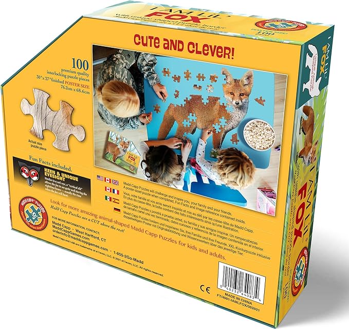 Madd Capp Puzzles Jr. - I AM Lil’ Fox - 100 Pieces - Animal Shaped Jigsaw Puzzle