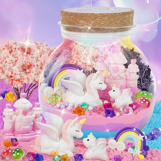 Light-Up Unicorn Terrarium Kit for Kids, DIY Arts & Crafts Gift for Girls Ages 4 5 6 7 8-12 Year Old, LED Night Light with Remote, Best Birthday Easter Unicorn Toys Gifts for Girls Kid