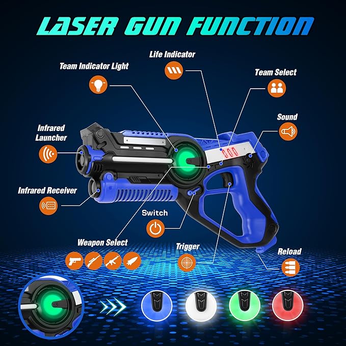 Laser Tag, Laser Tag Guns Set of 4 with Vests, Infrared Lazer Tag Game, Laser Tag Set 4 Player for Kids Adults, Toys for Kids Ages 6 7 8 9 10 11 12+ Year Old Boy Christmas Birthday Gift