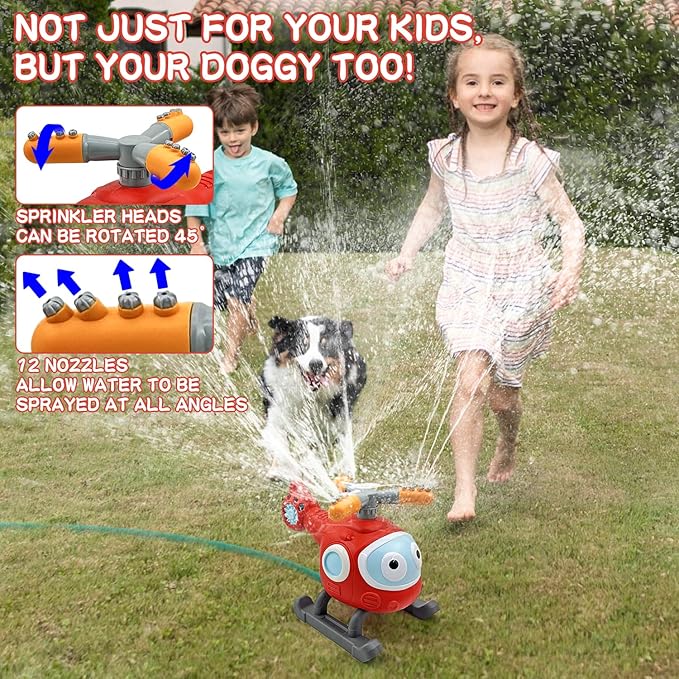 2 in 1 Water Sprinklers T Ball Set for Kids and Toddlers, Baseball Sprinkler for Backyard Helicopter Toy, Attaches to Garden Hose Summer Pool Outdoor Water Toy
